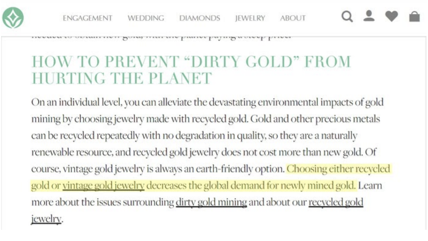 Brilliant Earth argues that recycled gold "decreases the global demand for newly-mined gold." I call BS.